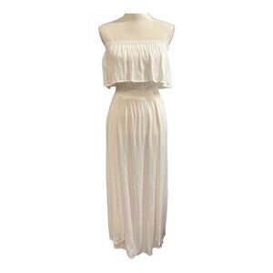 Bobi Los Angeles Cover Up Womens S Ivory Smocked Off Shoulder Dress Split‎ Leg